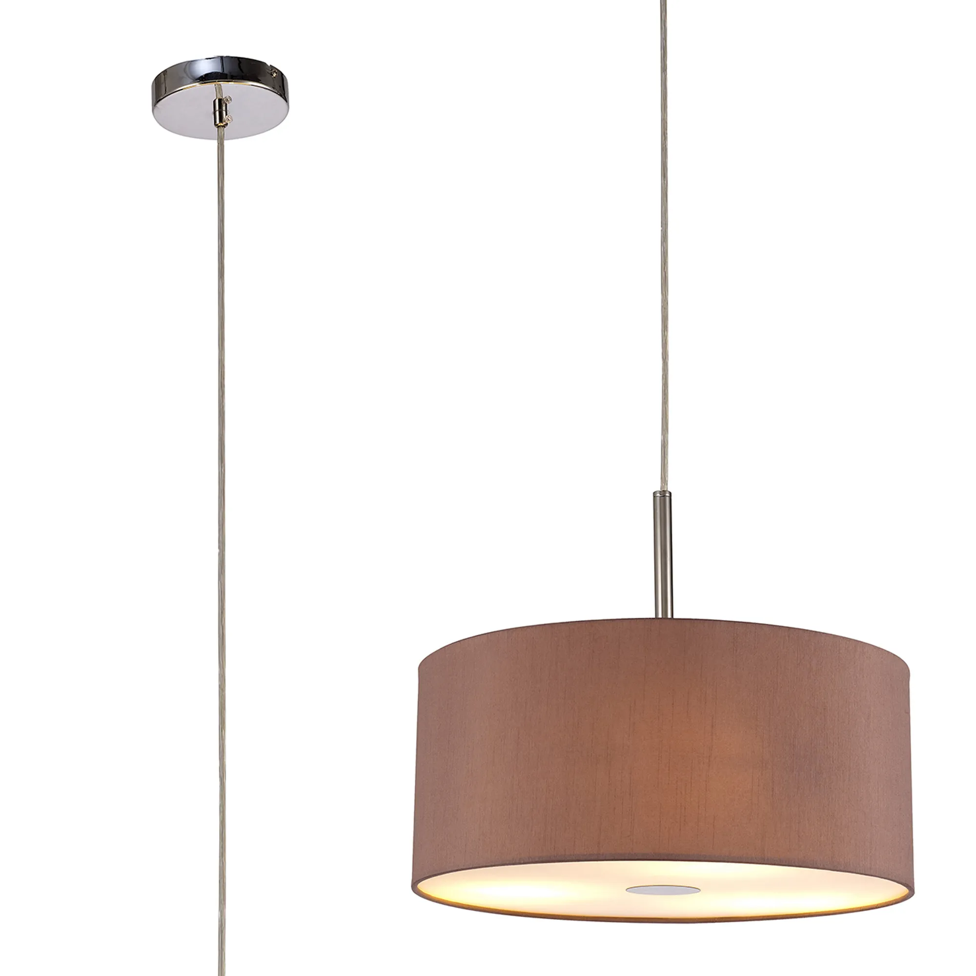 DK0337  Baymont 40cm 3 Light Pendant Polished Chrome, Taupe/Halo Gold, Frosted Diffuser